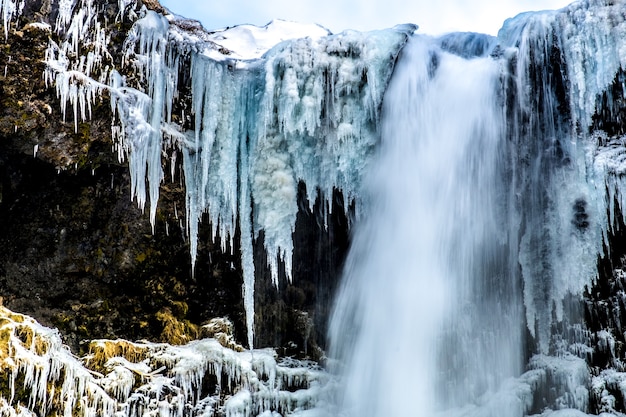 View of Skogafoss Waterfall in Winter