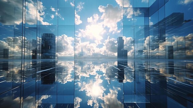 A view of the sky through a window of a city