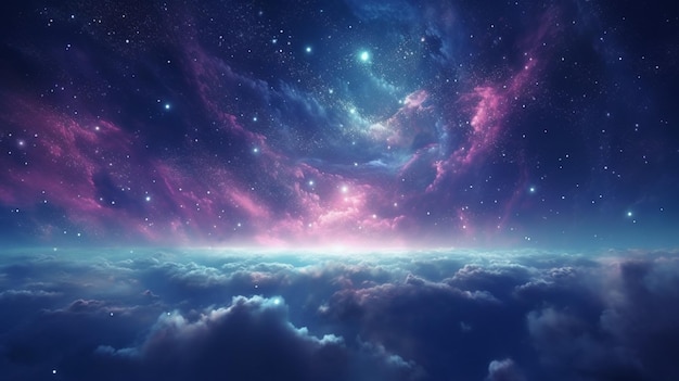 a view of a sky with clouds and stars in the background generative ai