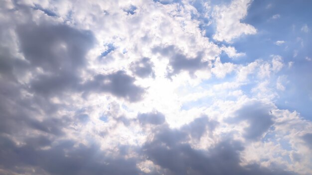 a view of the sky with the sun breaking through the clouds