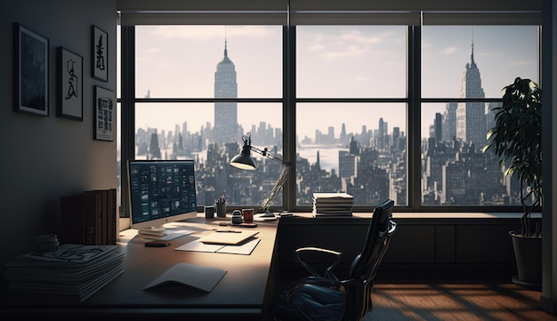 Photo view of skyscrapers from inside the office