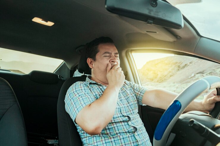 彼の車で眠そうなドライバーのビュー