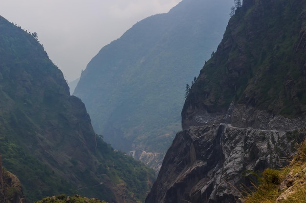 View of the slopes and mountain trails in the Himalayas