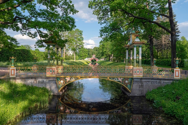 View of the Small Chinese Bridge in the Alexander Park of Tsarskoye Selo on a sunny summer day Pushkin St Petersburg Russia