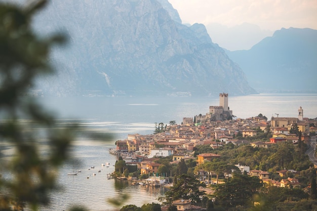 A view of a small town on lake garda