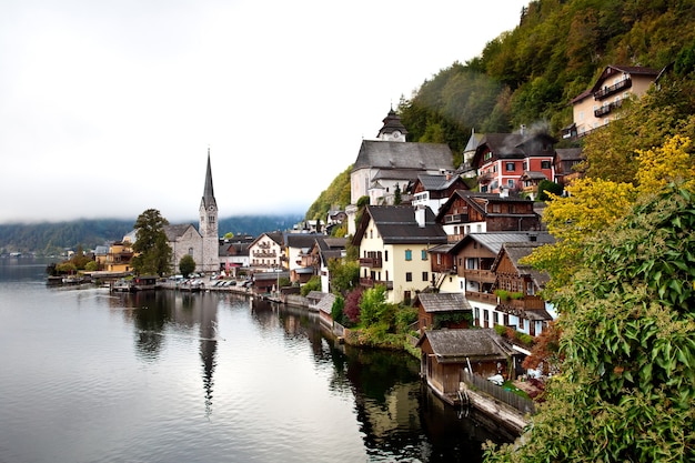 View of small village of Hallstatt in Austria