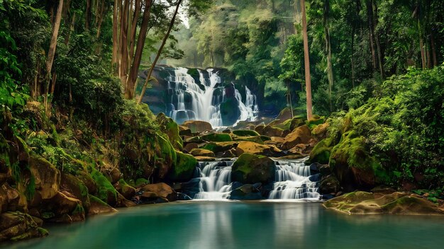 Photo view of small waterfalls in the jungle at the kuang si waterfall in luang prabang laos