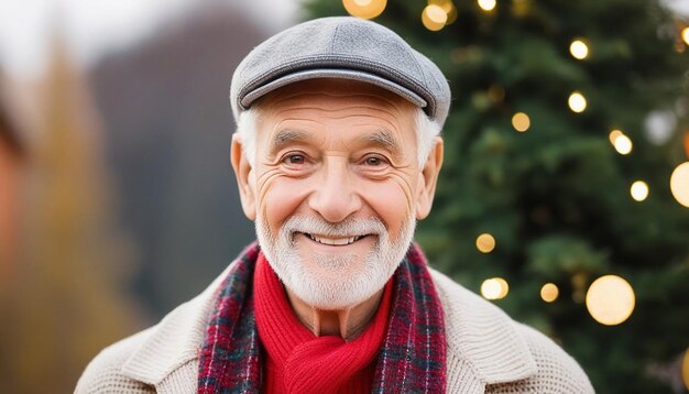 Photo view of smiling senior man outdoors