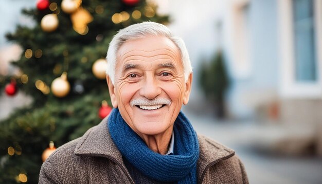 Photo view of smiling senior man outdoors