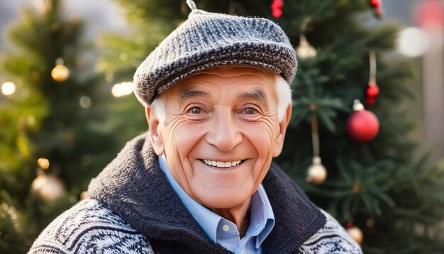 Photo view of smiling senior man outdoors