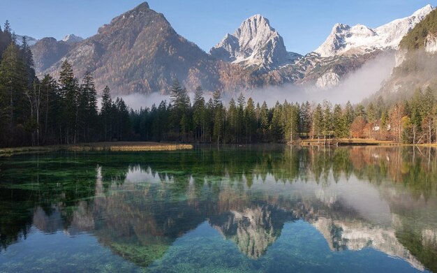 Photo view of snow mountain peaks