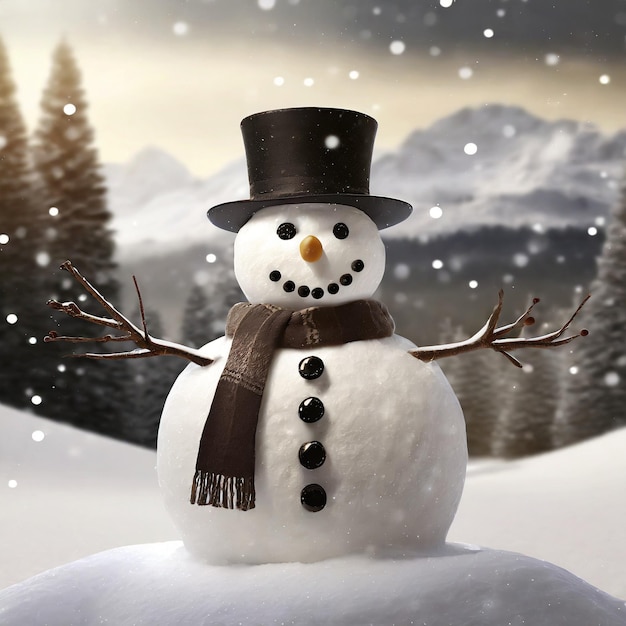 View of snowman with winter landscape and snow Ai Generated