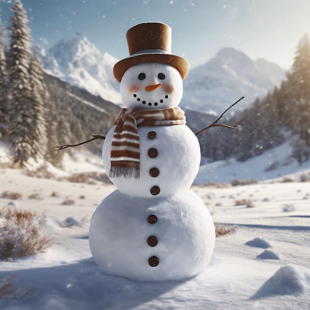 View of snowman with winter landscape and snow Ai Generated