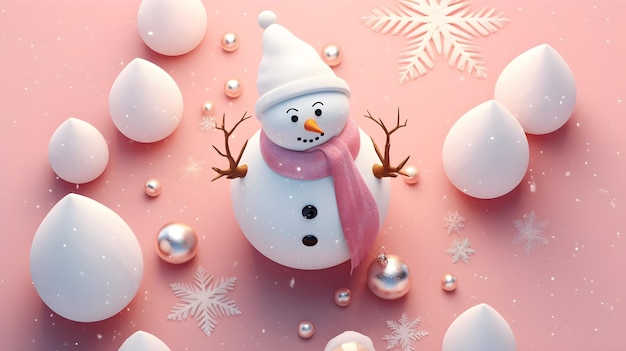 Photo view of snowman with winter landscape and snow