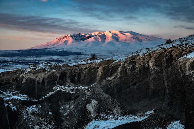 View of the snowy mountain Ara in Armenia