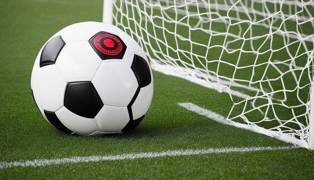 View of soccer ball on the field grass
