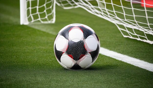 View of soccer ball on the field grass