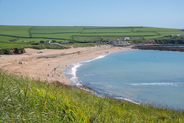 View of South Milton Sands beach at Thurlestone in Devon