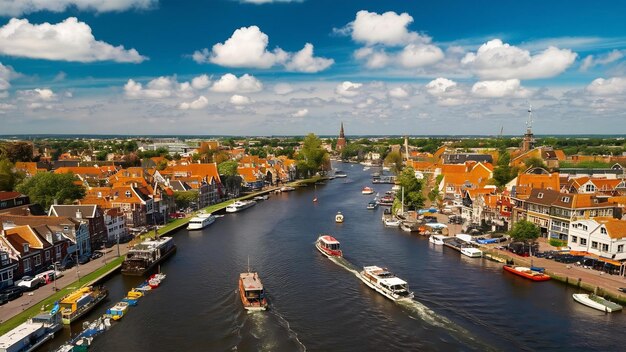 Photo view over the spaarne river in haarlem nl