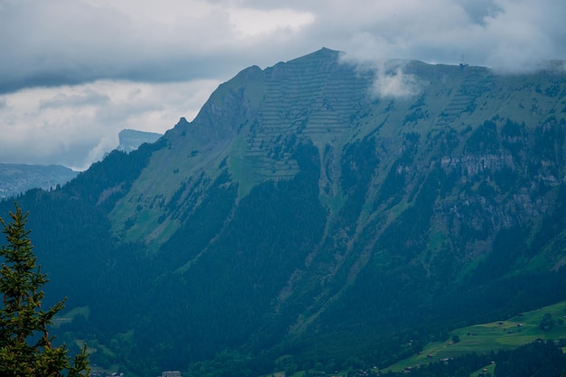 View of the spectacular Lauterbrunnen valley from Murren Switzerland