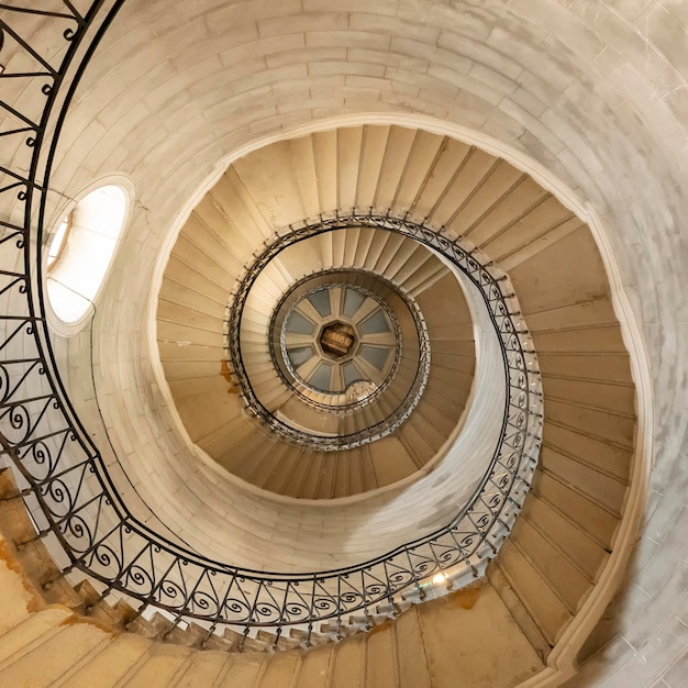 View of spiral staircase in famous Notredamedefourviere basilica