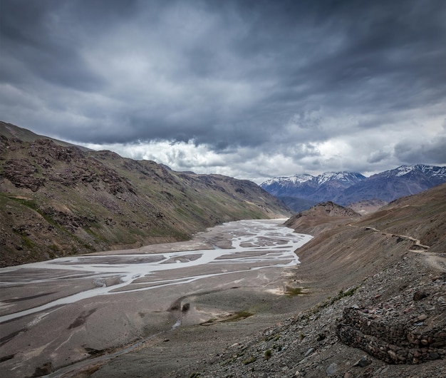View of Spiti valley and Spiti river in Himalayas Spiti valley Himachal Pradesh India