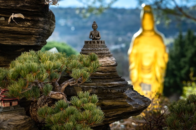 Vista delle statue di un tempio buddista