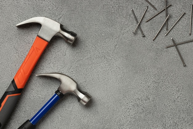 view of steel hammer for construction work with nails