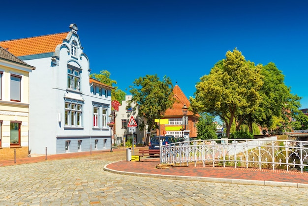 Photo view of a street in buxtehude, a small german town