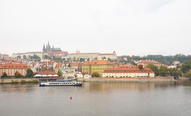 View to the street in the old center of Prague the capital and largest city of the Czech Republic.