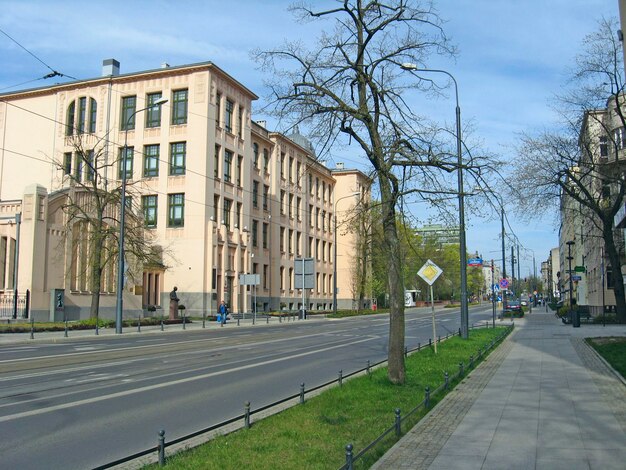 View of street pavement in Lodz Urban architecture