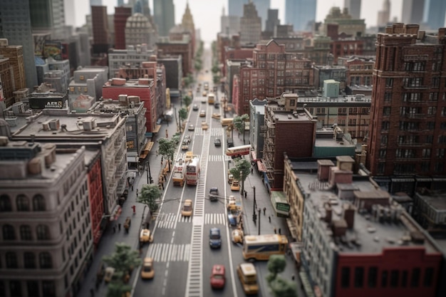 A view of a street with a city in the background