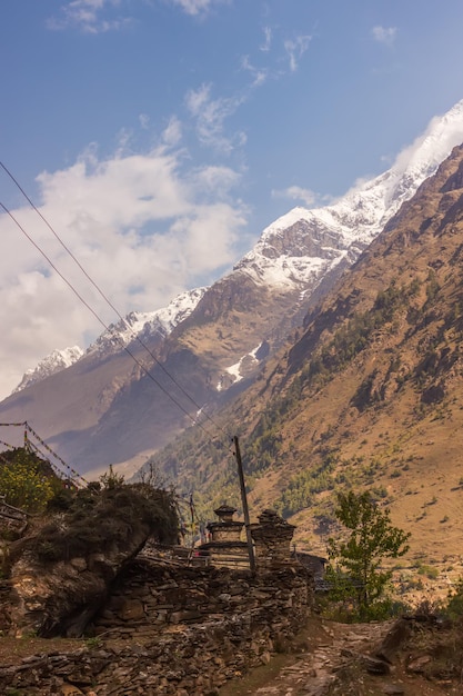 View of the stupa on the road in the Himalayas