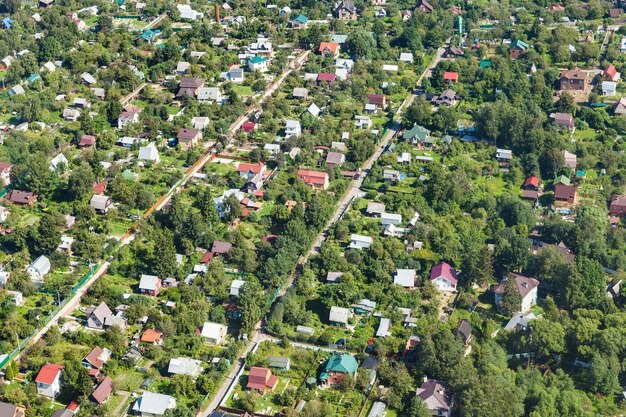 Above view of suburb village in Moscow Oblast