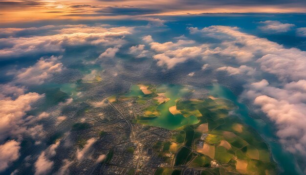 Photo a view of a sunset from an airplane window