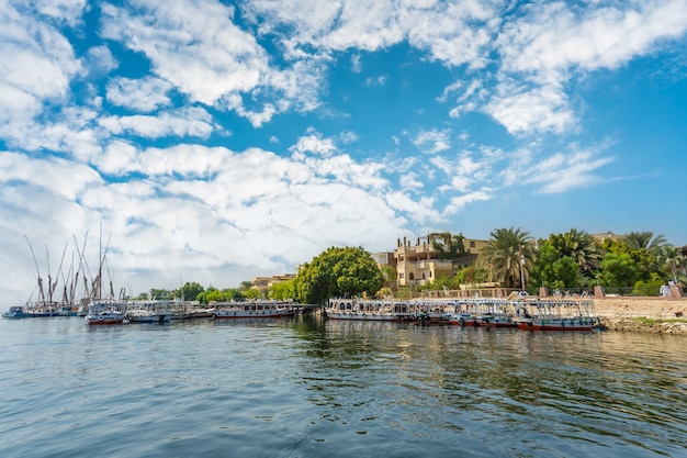 View of the surroundings of the city of Luxor from the Nile. Egypt