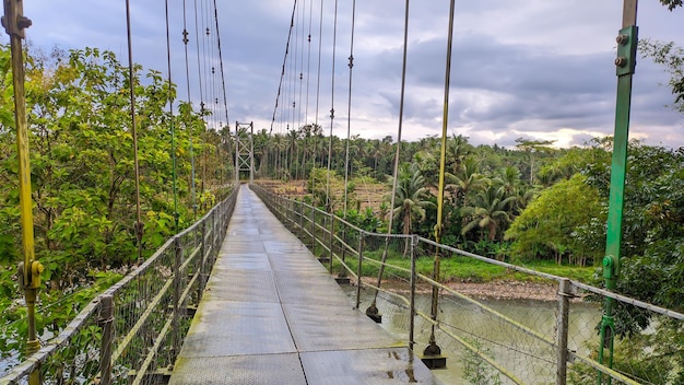 View of suspension bridge for crossing in Indonesia