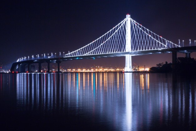 View of suspension bridge at night