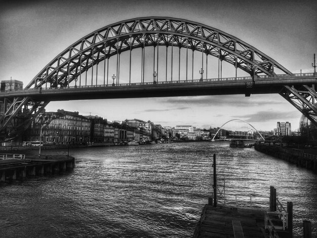 View of suspension bridge over river