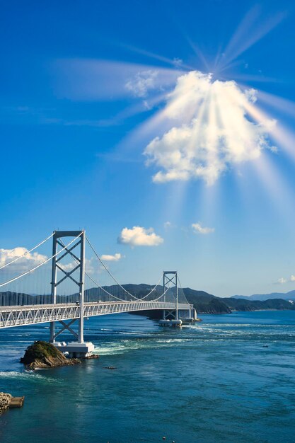 View of suspension bridge over sea