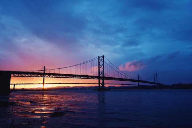 View of suspension bridge over sea