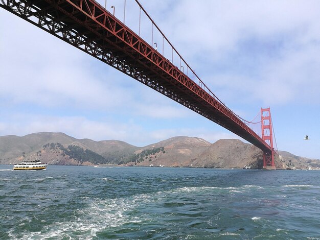 Photo view of suspension bridge over sea