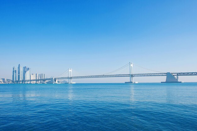 View of suspension bridge over sea