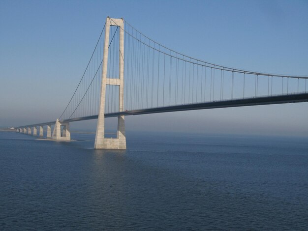 View of suspension bridge over sea