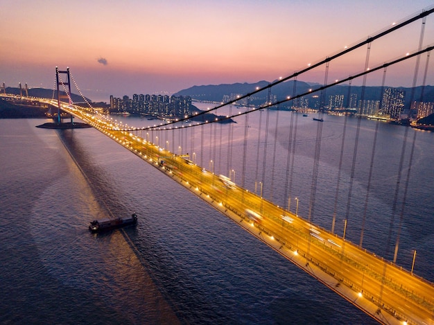 View of suspension bridge over sea