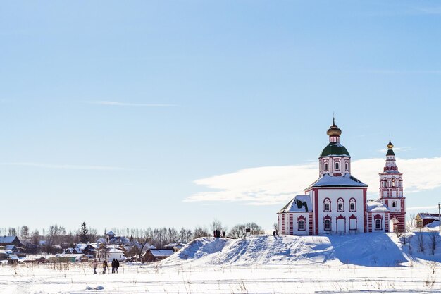 View of Suzdal with Church of Elijah in winter