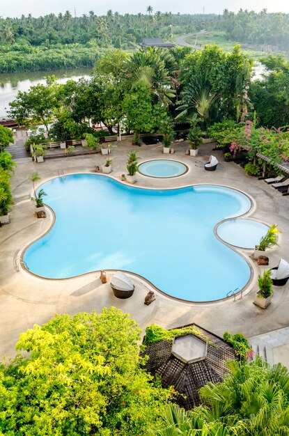 The view of swimming pool in hotel