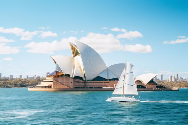 Photo view of sydney opera house with sailboat