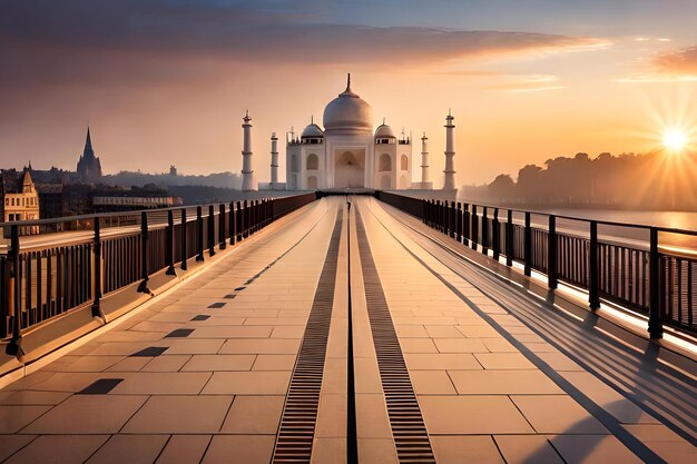 A view of the taj mahal from the bridge