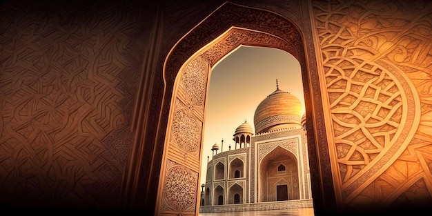 Photo a view of the taj mahal through an arch